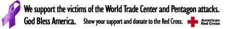 We support the victims of the World Trade Center and Pentagon attacks. God bless America. Show your support and donate to the Red Cross.
